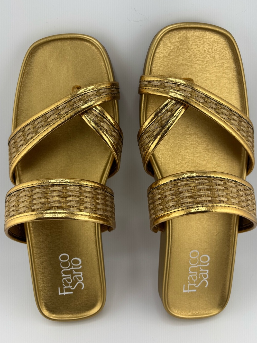 Franco Sarto Estella2 Gold Metallic Woven Slide Sandals Women’s 7.5